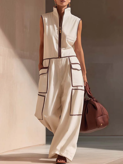 🔥Summer Arrivals🌟Casual Loose-fitting Color-blocked Workwear Jumpsuit