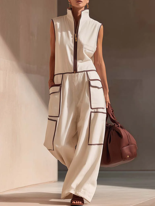 🔥Summer Arrivals🌟Casual Loose-fitting Color-blocked Workwear Jumpsuit