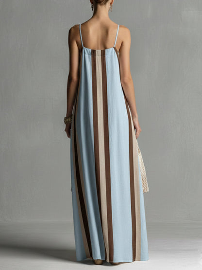 🔥Summer Arrivals🌟Casual Striped Linen And Cotton Maxi Sleeveless Dress