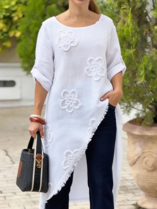 🔥Summer Arrivals🌟Floral Embroidered Loose-fitting Cotton Shirt Blouse