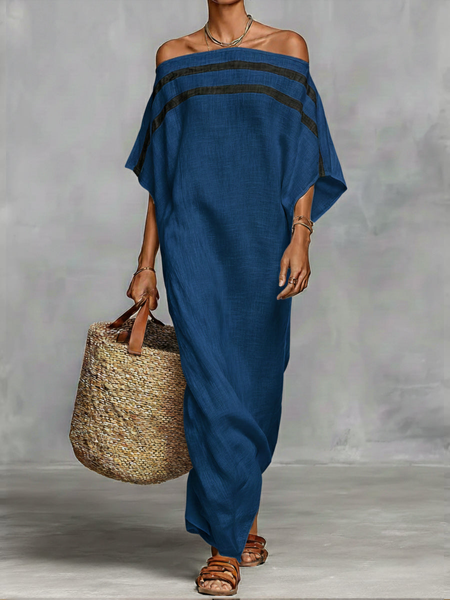 🔥Summer Arrivals🌟Off-the-shoulder, Straight-neck Linen And Cotton Dress