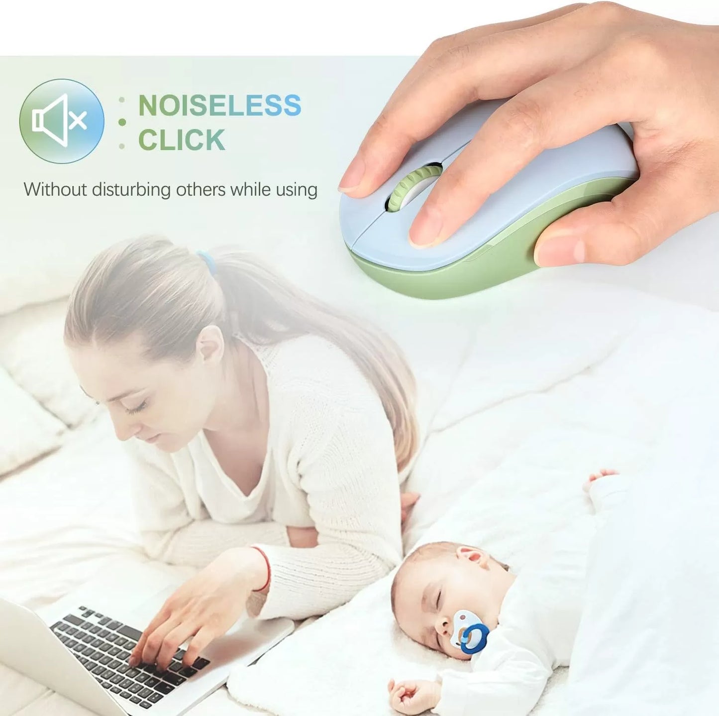 seenda Wireless Mouse, 2.4G Noiseless Mouse with USB Receiver - Portable Computer Mice for PC, Tablet, Laptop with Windows System - Mint Green