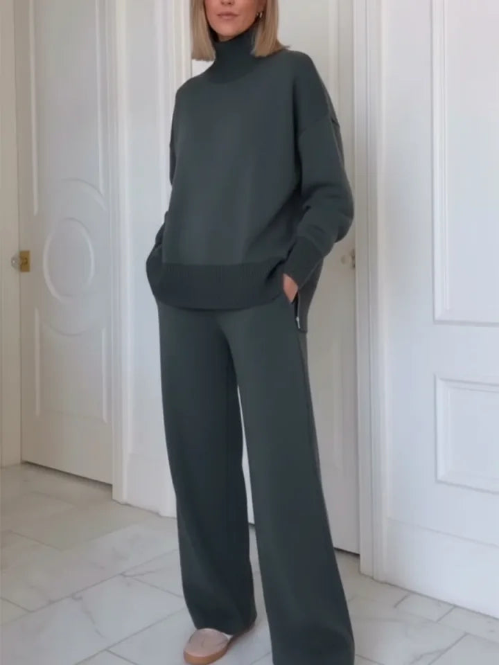 🔥Summer Arrivals🌟Casual Travel Stand Collar Side Zipper Top Straight Pants Two-Piece Set