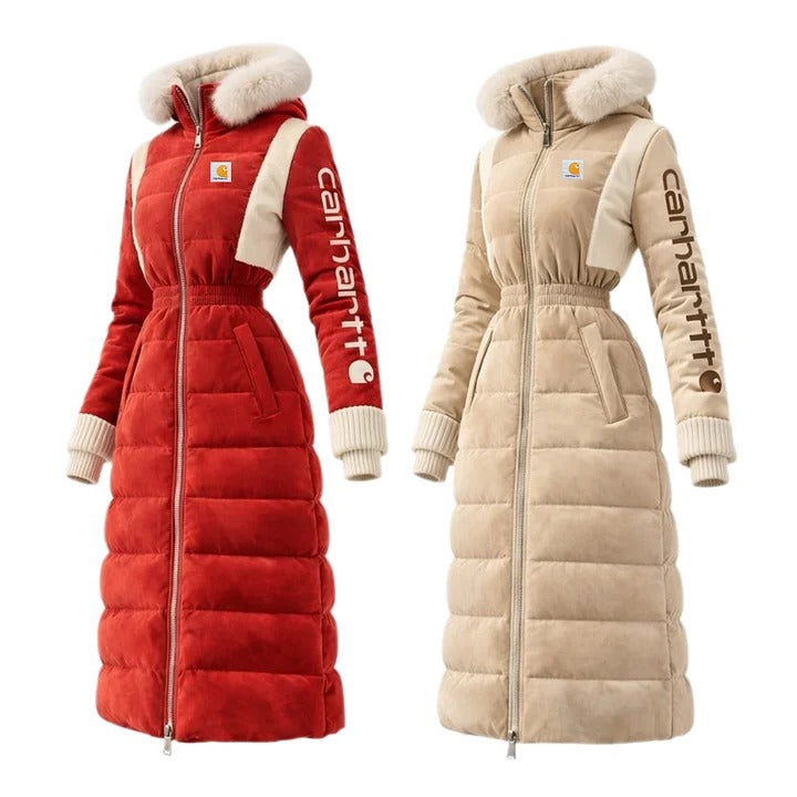 🔥𝗖𝗹𝗲𝗮𝗿𝗮𝗻𝗰𝗲 𝗦𝗮𝗹𝗲🌟Women's Casual Color Stitching Suede Fur Collar Lapel Hooded Long Coat
