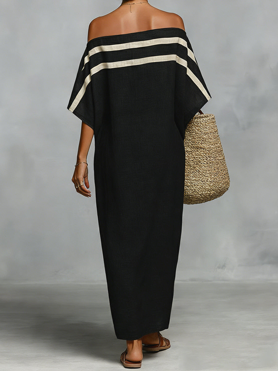 🔥Summer Arrivals🌟Off-the-shoulder, Straight-neck Linen And Cotton Dress
