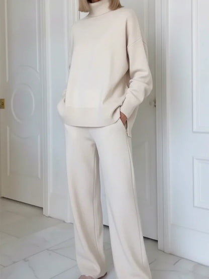 🔥Summer Arrivals🌟Casual Travel Stand Collar Side Zipper Top Straight Pants Two-Piece Set