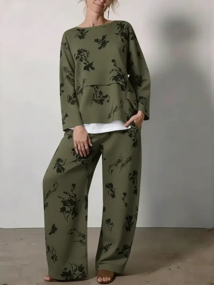 🔥Summer Arrivals🌟Women's Vintage Floral Print Cozy Cotton Top And Pants Two-piece Set.
