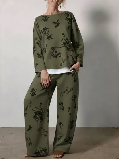 🔥Summer Arrivals🌟Women's Vintage Floral Print Cozy Cotton Top And Pants Two-piece Set.