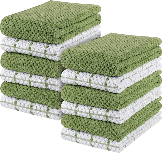 Kitchen Towels 12 Pack, 15 x 25 Inches, 100% Ring Spun Cotton Super Soft and Absorbent Linen Dish Towels, Tea Towels and Bar Towels Set (Black)