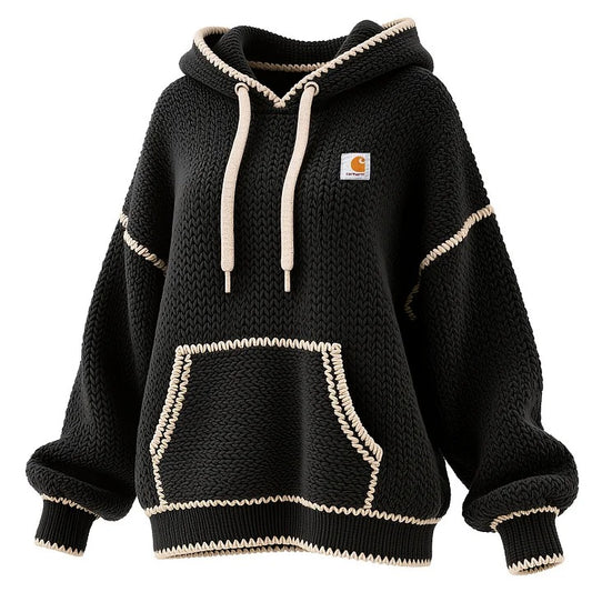 🔥𝗖𝗹𝗲𝗮𝗿𝗮𝗻𝗰𝗲 𝗦𝗮𝗹𝗲🌟Women's Vintage Black Fleece Hoodie With Contrast Stitching