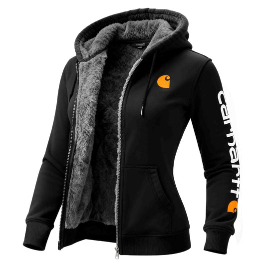 🔥𝗖𝗹𝗲𝗮𝗿𝗮𝗻𝗰𝗲 𝗦𝗮𝗹𝗲🌟Women's Vintage Fleece Pocket Full Zip Long Sleeve Hoodie Jacket-Black