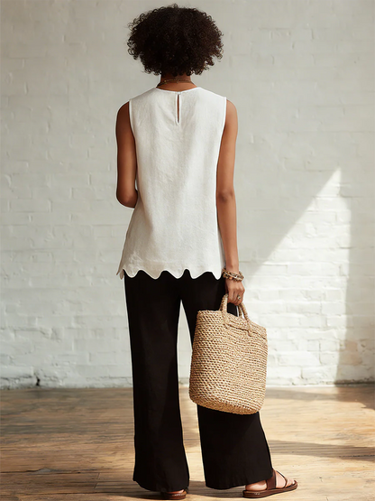 🔥Summer Arrivals🌟Elegant Minimalist Wavy Hem Shirt And Trousers Two-piece Set