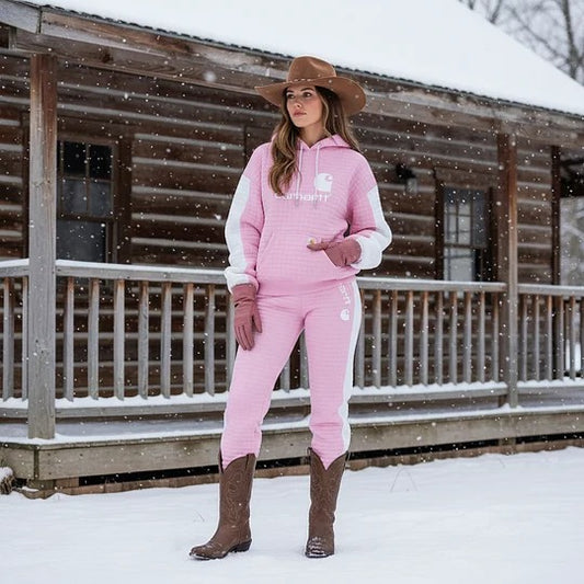 🔥𝗖𝗹𝗲𝗮𝗿𝗮𝗻𝗰𝗲 𝗦𝗮𝗹𝗲🌟Pink Quilted Hoodie and Jogger Set for Winter Outdoors-Pink