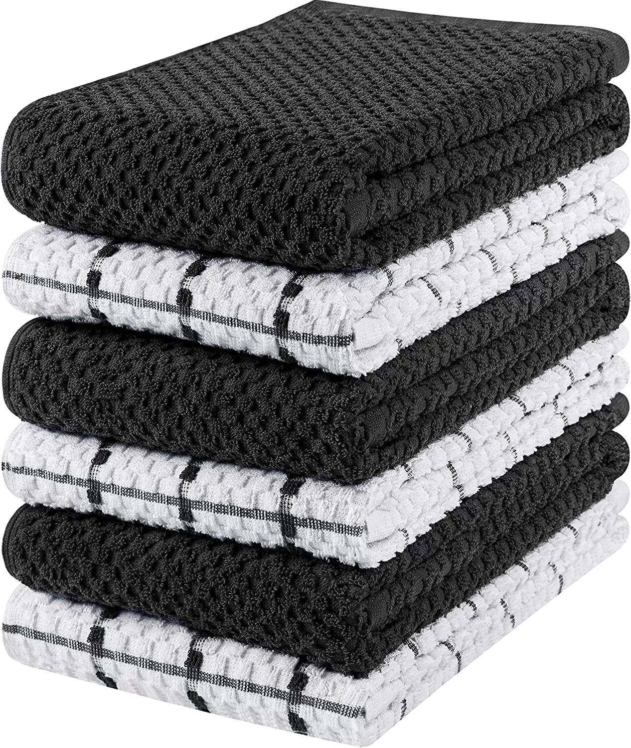 Kitchen Towels 12 Pack, 15 x 25 Inches, 100% Ring Spun Cotton Super Soft and Absorbent Linen Dish Towels, Tea Towels and Bar Towels Set (Black)