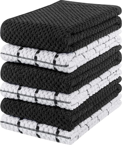 Kitchen Towels 12 Pack, 15 x 25 Inches, 100% Ring Spun Cotton Super Soft and Absorbent Linen Dish Towels, Tea Towels and Bar Towels Set (Black)