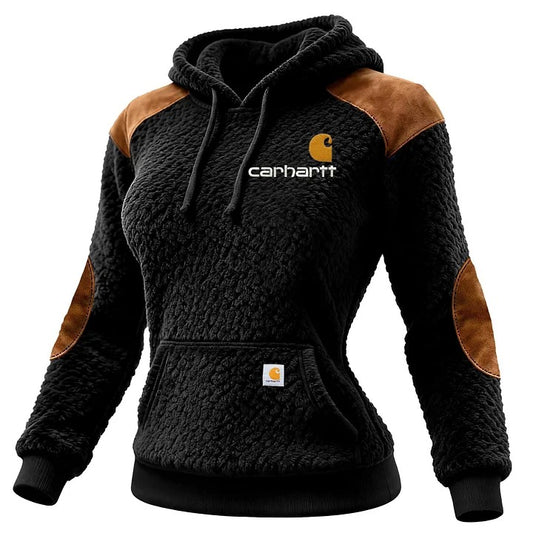 🔥𝗖𝗹𝗲𝗮𝗿𝗮𝗻𝗰𝗲 𝗦𝗮𝗹𝗲🌟Women's Vintage Black Polar Fleece Panel Suede Pocket Hoodie