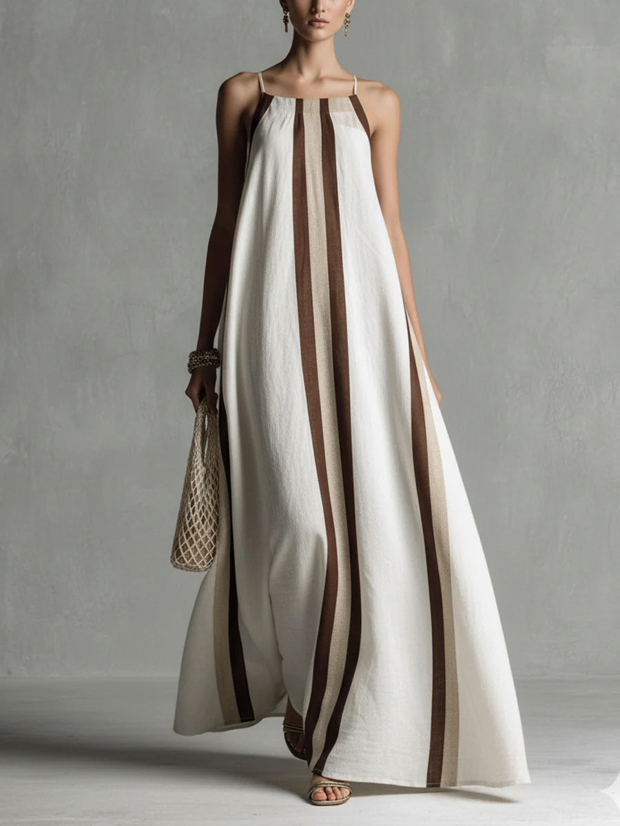 🔥Summer Arrivals🌟Casual Striped Linen And Cotton Maxi Sleeveless Dress