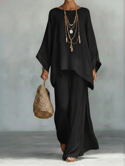 🔥Summer Arrivals🌟Women's Comfortable, Loose-fitting Linen And Cotton Top And Wide-leg Pants Two-piece Set.