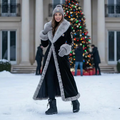 🔥𝗖𝗹𝗲𝗮𝗿𝗮𝗻𝗰𝗲 𝗦𝗮𝗹𝗲🌟Luxurious Faux Fur Trimmed Long Coat with Elegant Design