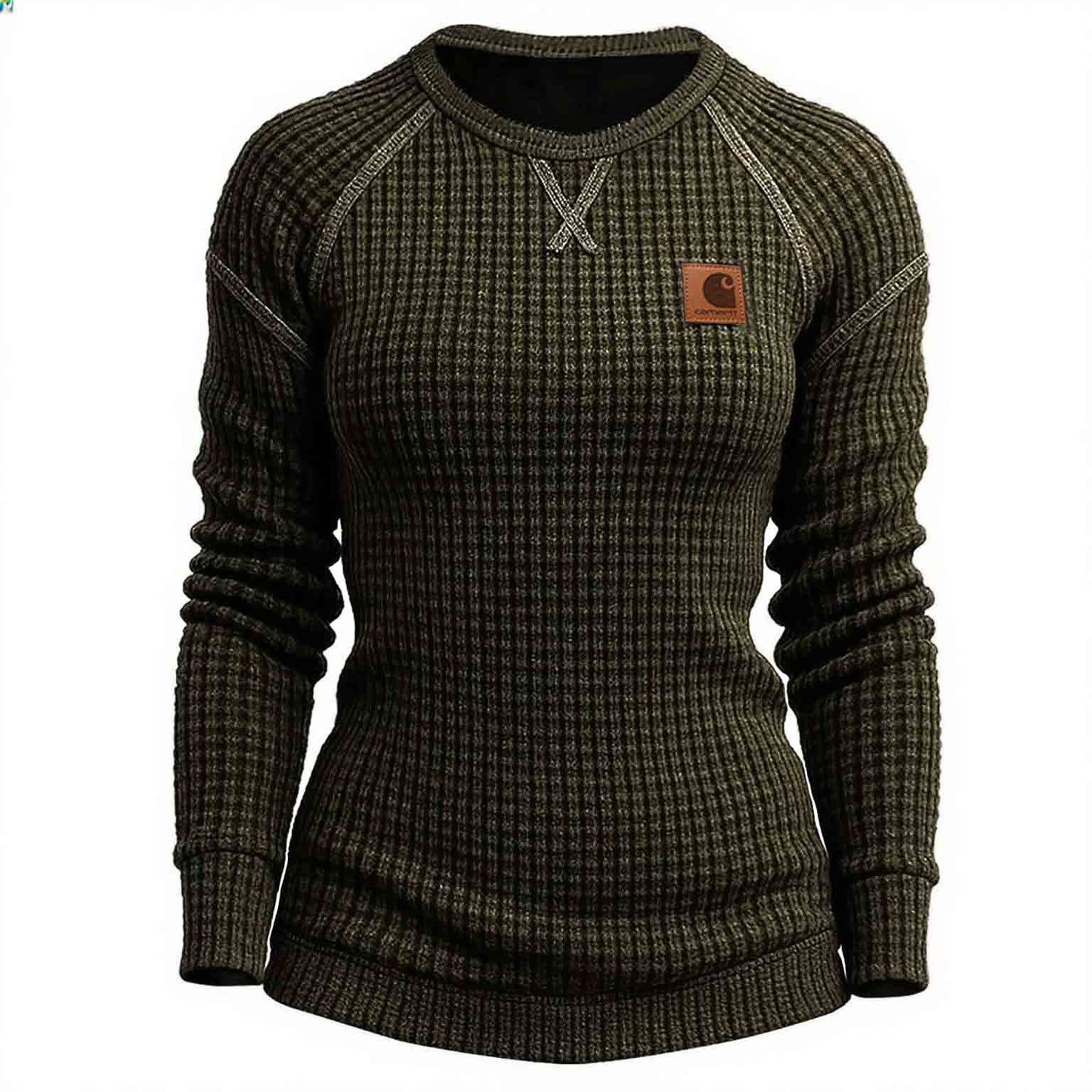 🔥𝗖𝗹𝗲𝗮𝗿𝗮𝗻𝗰𝗲 𝗦𝗮𝗹𝗲🌟Women's Vintage Black Waffle Knit Crewneck Long Sleeve Sweatshirt