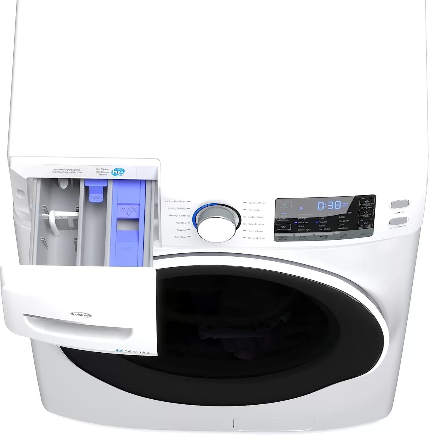 KoolMore FLW-3CWH Front Load Machine, 2.7 Cu. Ft, Space Saving Unit with 20-Minute Quick, 12 Washing Cycles, Quiet Inverter Motor [120V],