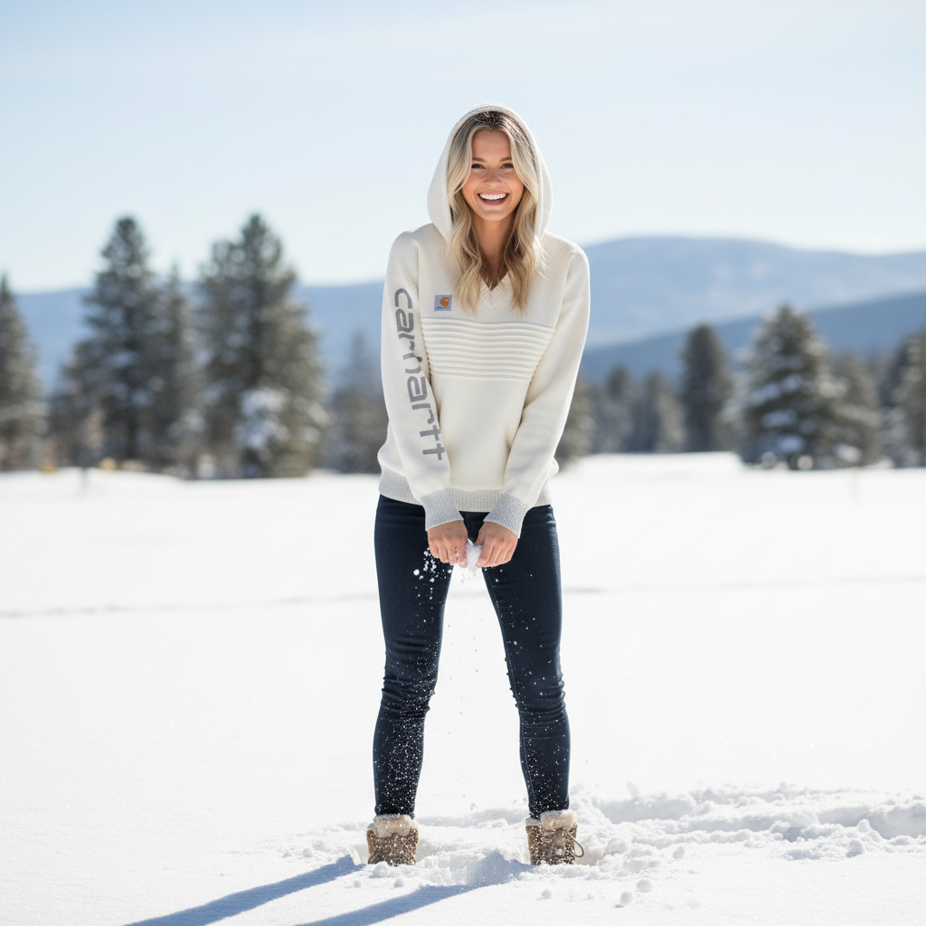 🔥𝗖𝗹𝗲𝗮𝗿𝗮𝗻𝗰𝗲 𝗦𝗮𝗹𝗲🌟Western-style Beige Hooded Knit Sweater Women's V-neck Textured Pullover