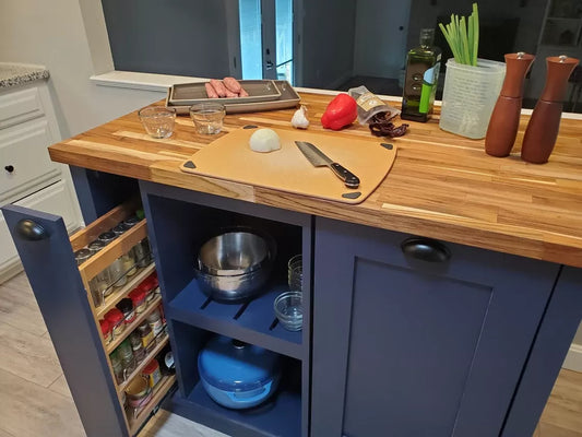 Kitchen Island, Butcher Block Kitchen Island w/Option for Seating, Food Prep, Spice Rack "Berdel"🔥Free Shipping🔥