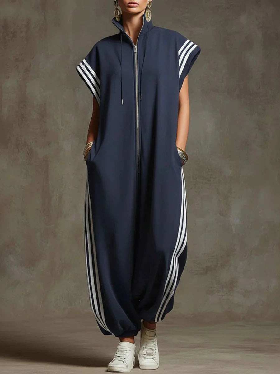 🔥Summer Arrivals🌟Women's Stand-collar Short-sleeved Casual Loose Cotton Wide-leg Jumpsuit