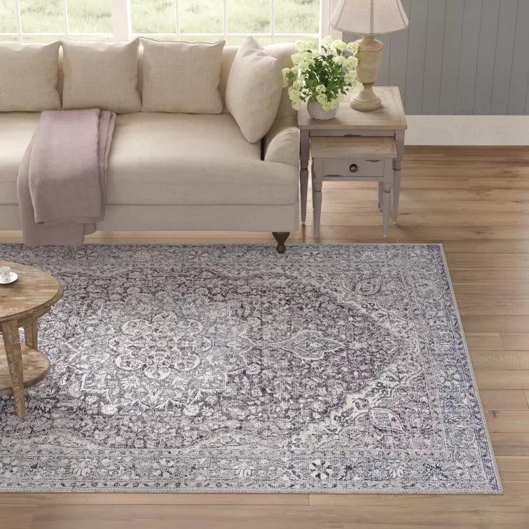Bria Machine Washable Oriental Dusty Sage/Olive Area Rug
