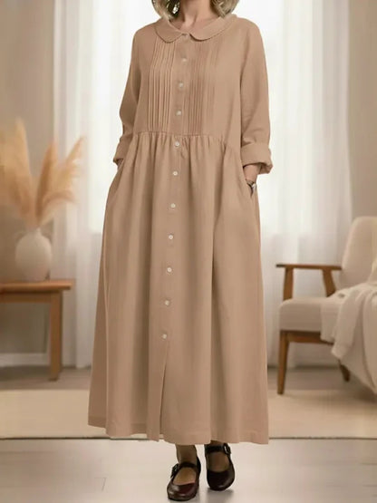 🔥Summer Arrivals🌟Women's Peter Pan Collar Long-sleeved Cotton And Linen Dress