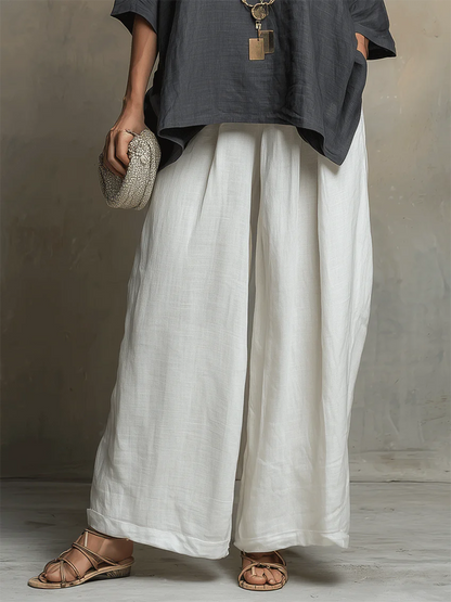 🔥Summer Arrivals🌟Cozy Cotton-linen Irregular Top And Wide-leg Pants Two-piece Set