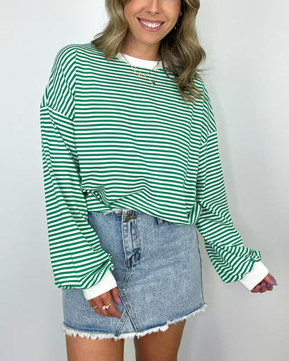 🔥Summer Arrivals🌟🌈Women's Casual Striped Crewneck Oversized Pullover