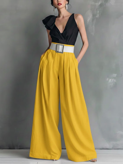🔥Summer Arrivals🌟Women's Solid Color High-waisted Casual Loose Cotton Wide-leg Pants