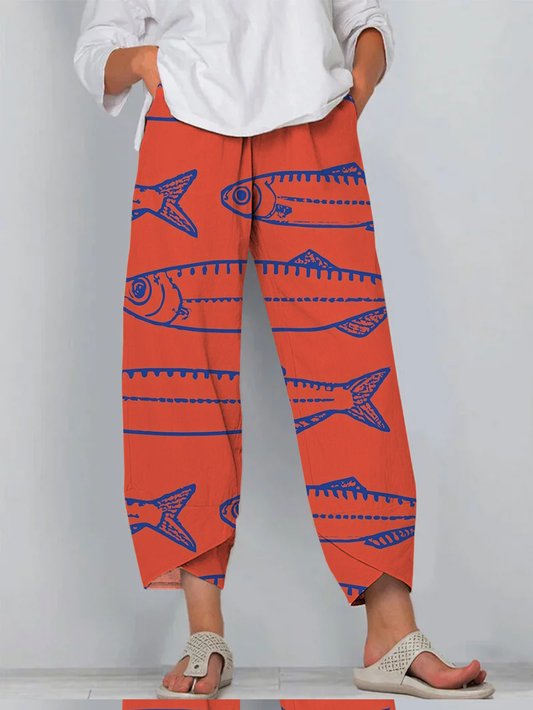 🔥Summer Arrivals🌟Japanese Red Sardines Art Print Cropped Pants