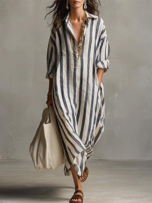 🔥Summer Arrivals🌟Casual And Cozy Striped Linen-cotton Dress