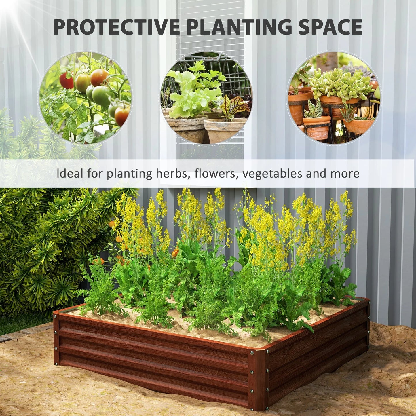 Outsunny Raised Garden Bed Box with Weatherized Steel Frame for Vegetables, Flowers, Plants and Herbs