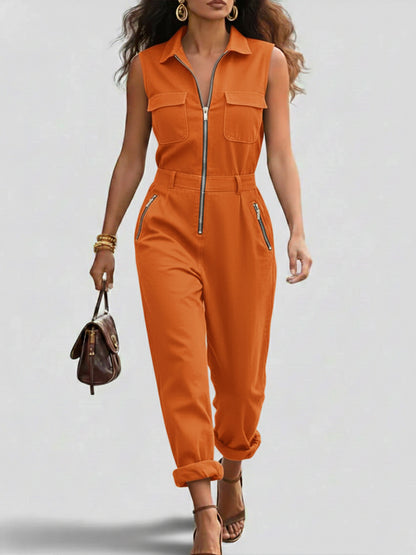 🔥Summer Arrivals🌟Fashionable And Casual Zippered Sleeveless Cotton Jumpsuit