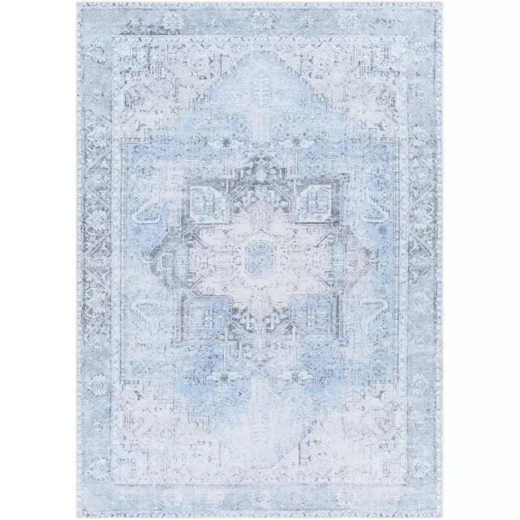Mya Machine Washable Oriental Brick Red/Light Gray Area Rug