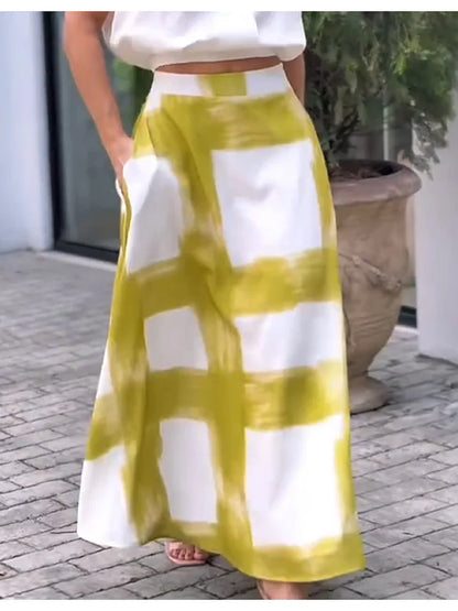 🔥Summer Arrivals🌟Women's Brushstroke Print Cotton and Linen Skirt