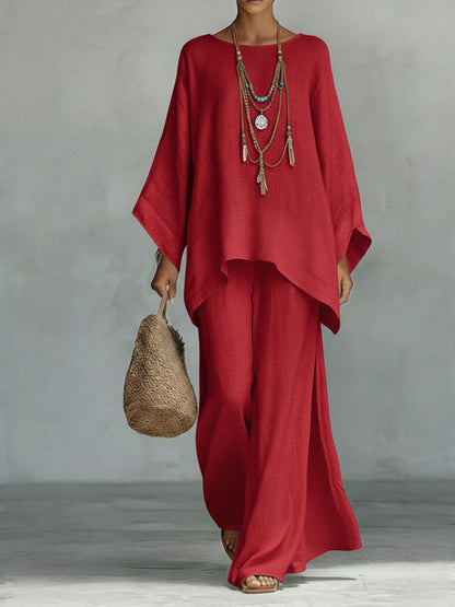 🔥Summer Arrivals🌟Women's Comfortable, Loose-fitting Linen And Cotton Top And Wide-leg Pants Two-piece Set.