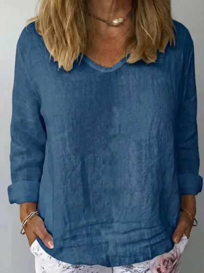 🔥Summer Arrivals🌟Women's V-neck Long-sleeved Cotton And Linen Top