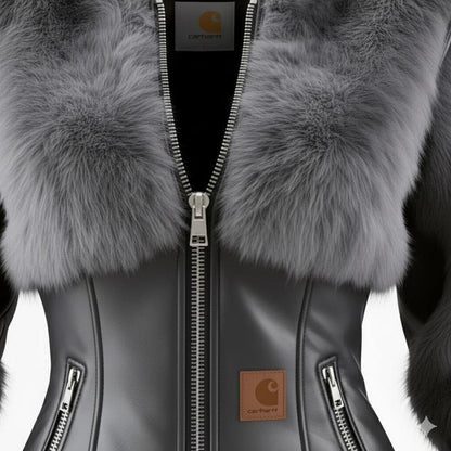 🔥𝗖𝗹𝗲𝗮𝗿𝗮𝗻𝗰𝗲 𝗦𝗮𝗹𝗲🌟Handmade Black Leather Bomber Jacket, Grey Faux Fur Trim, Slim Fit