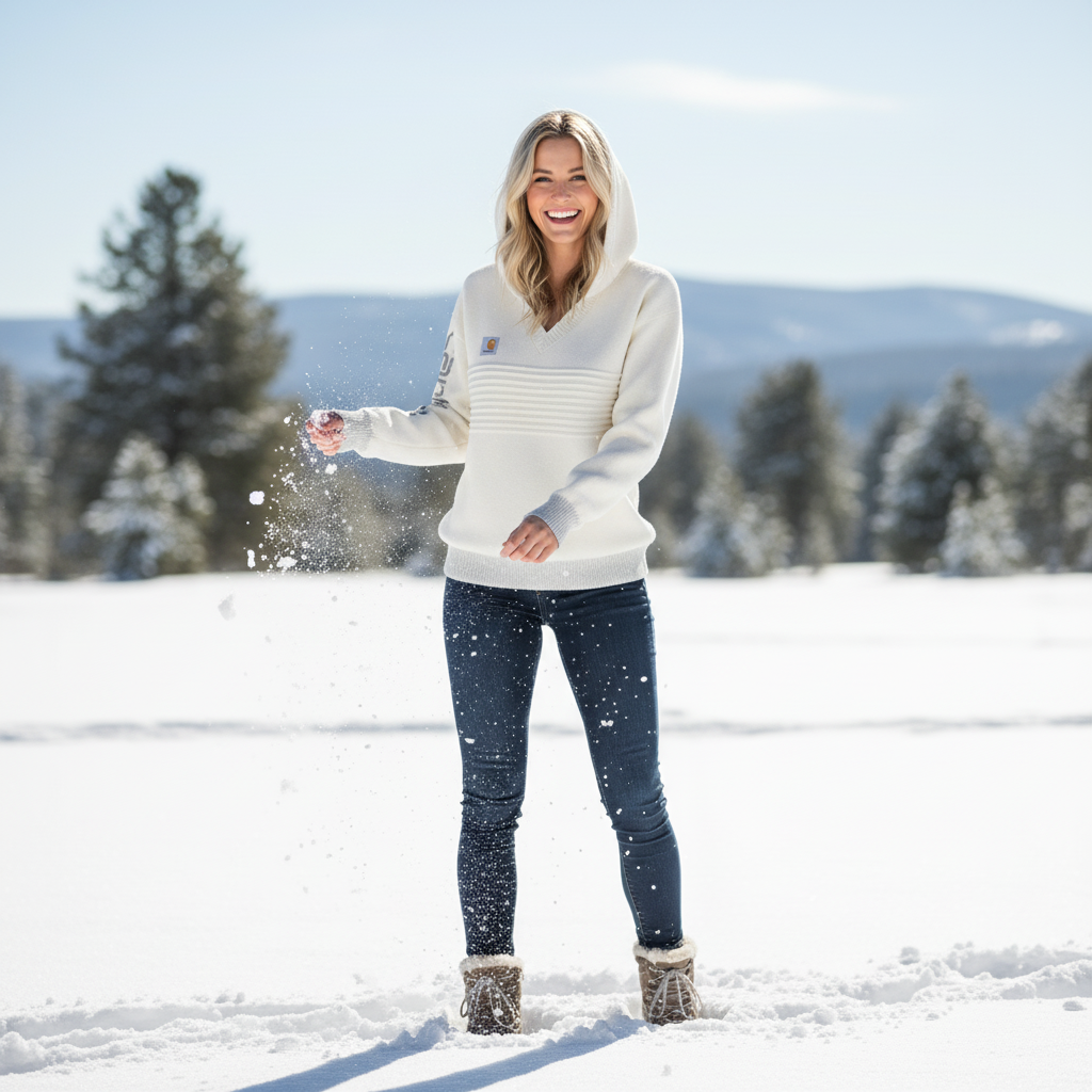 🔥𝗖𝗹𝗲𝗮𝗿𝗮𝗻𝗰𝗲 𝗦𝗮𝗹𝗲🌟Western-style Beige Hooded Knit Sweater Women's V-neck Textured Pullover