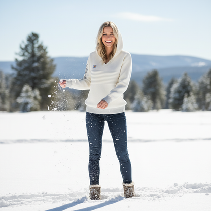 🔥𝗖𝗹𝗲𝗮𝗿𝗮𝗻𝗰𝗲 𝗦𝗮𝗹𝗲🌟Western-style Beige Hooded Knit Sweater Women's V-neck Textured Pullover
