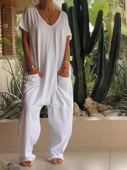 🔥Summer Arrivals🌟Casual V-neck Solid Color Jumpsuit