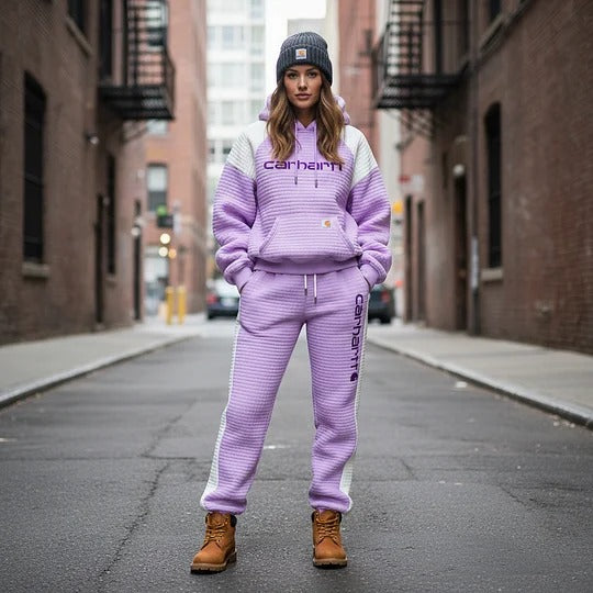 🔥𝗖𝗹𝗲𝗮𝗿𝗮𝗻𝗰𝗲 𝗦𝗮𝗹𝗲🌟Purple Quilted Hoodie and Joggers Set for Winter Skiing