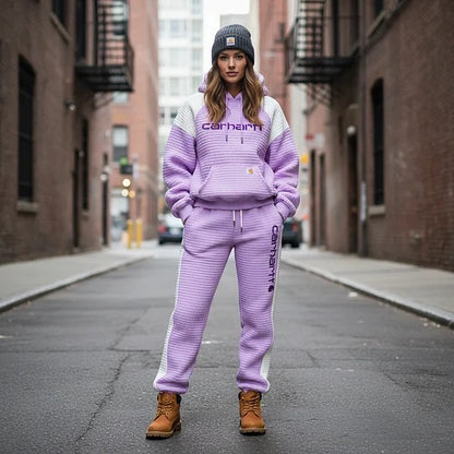 🔥𝗖𝗹𝗲𝗮𝗿𝗮𝗻𝗰𝗲 𝗦𝗮𝗹𝗲🌟Purple Quilted Hoodie and Joggers Set for Winter Skiing