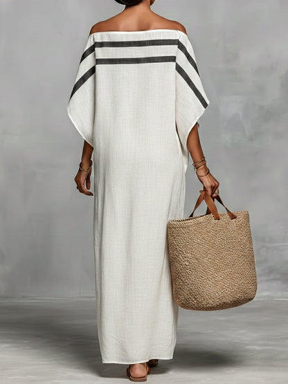🔥Summer Arrivals🌟Off-the-shoulder, Straight-neck Linen And Cotton Dress