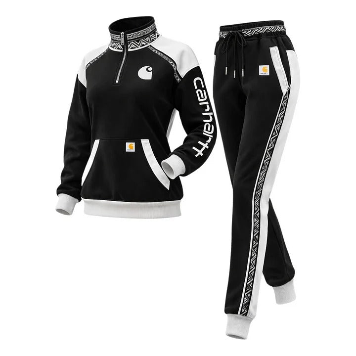 🔥𝗖𝗹𝗲𝗮𝗿𝗮𝗻𝗰𝗲 𝗦𝗮𝗹𝗲🌟Women's Retro Ethnic Style Half-Zip Stand Collar Sweatshirt And Trousers Set