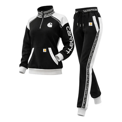 🔥𝗖𝗹𝗲𝗮𝗿𝗮𝗻𝗰𝗲 𝗦𝗮𝗹𝗲🌟Women's Retro Ethnic Style Half-Zip Stand Collar Sweatshirt And Trousers Set